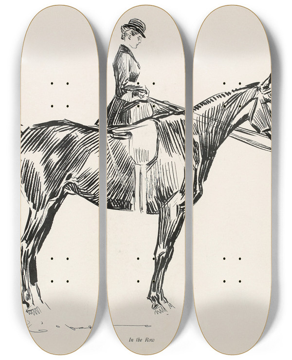 Triptych art skateboard deck of Charles Dana Gibson In The Row_1 by Charles Dana Gibson (1867-1944)