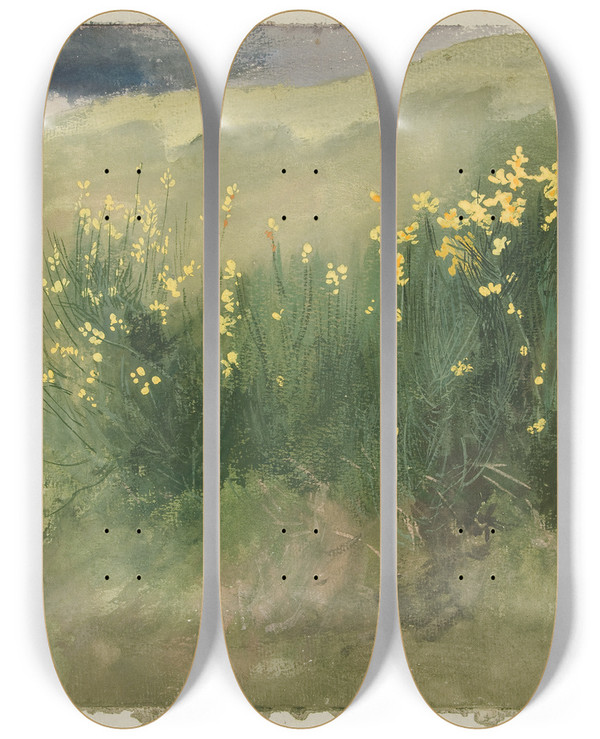 Triptych art skateboard deck of Edwin Austin Abbey Landscape Withwildflowers by Edwin Austin Abbey (1852-1911)