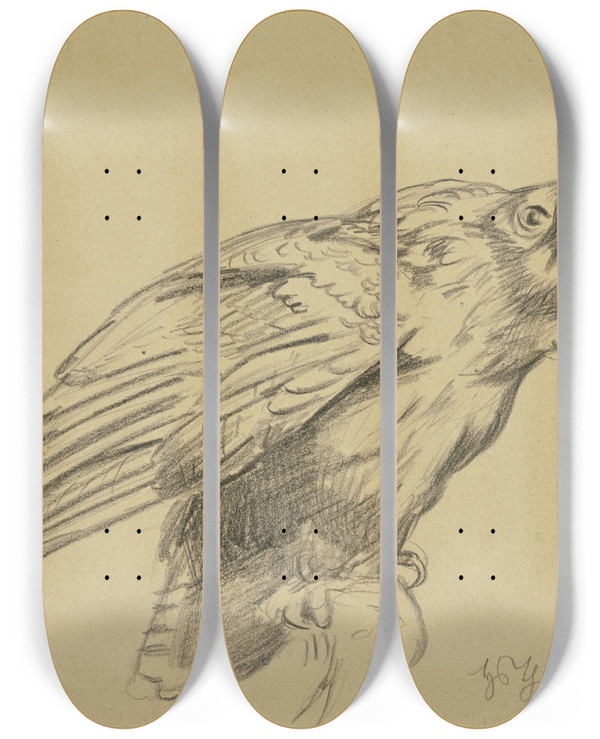 Triptych art skateboard deck of Hans Thoma Harpy by Hans Thoma (1839-1924)
