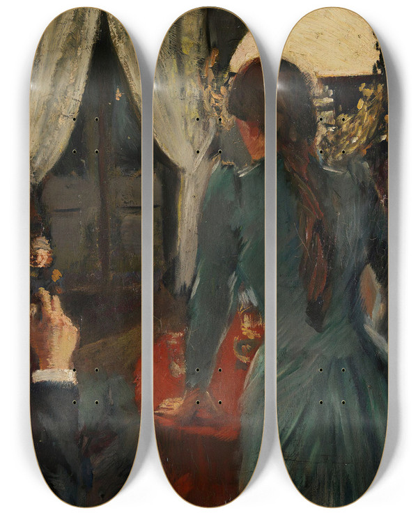 Triptych art skateboard deck of Christian Krohg Aften P Lkken by Christian Krohg (1852-1925)