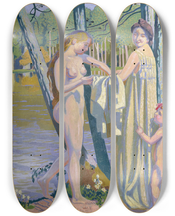Triptych art skateboard deck of Maurice Denis The Bathers by Maurice Denis (1870-1943)