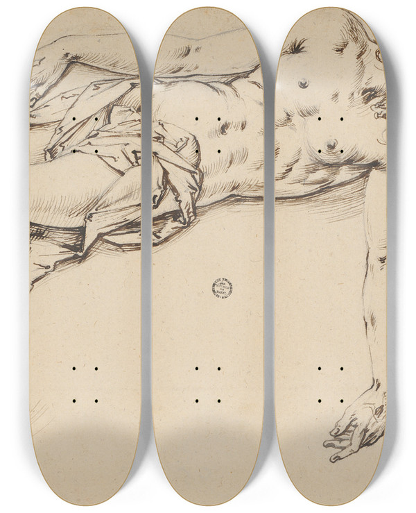Triptych art skateboard deck of Niklaus Bock Der Leichnam Christi by Niklaus Bock (1580-1624)
