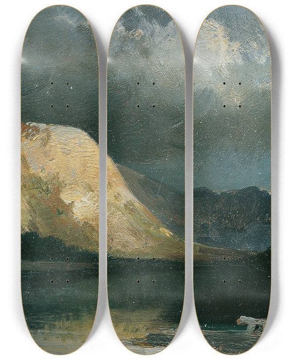Triptych art skateboard deck of Joseph Brunner Wocheiner See by Joseph Brunner (1826-1893)
