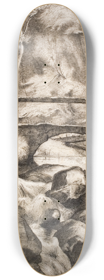 Heinrich Dreber - A Bridge over a Forest Stream 8.25 inch art skate deck