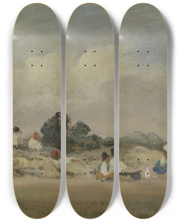 Triptych art skateboard deck of Frederick Waters Watts Haymakers Resting by Frederick Waters Watts (1800-1870)