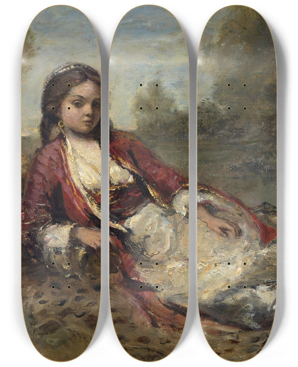 Triptych art skateboard deck of Jeanbaptistecamille Corot Algrienne by Jean-Baptiste-Camille Corot (1796-1875)