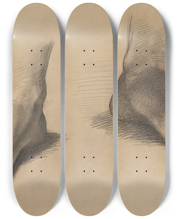 Triptych art skateboard deck of Adolph Tidemand Ftter by Adolph Tidemand (1814-1876)