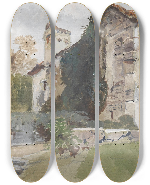 Triptych art skateboard deck of Marie Egner Volos by Marie Egner (1850-1940)