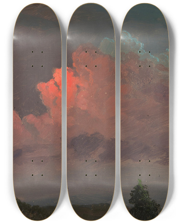 Triptych art skateboard deck of Frederic Edwin Church Nightfall Near Olana by Frederic Edwin Church (1826-1900)
