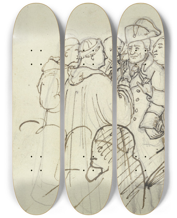 Triptych art skateboard deck of Hieronymus Hess Conversion Of The Jews In Rome by Hieronymus Hess (1799-1850)