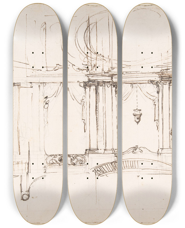 Triptych art skateboard deck of Luigi Vanvitelli Design For A Theater Interior by Luigi Vanvitelli (1700-1773)