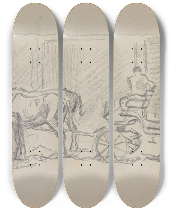 Triptych art skateboard deck of Ivan Ivanec Doroka Zaprzona W Dwa Konie by Ivan Ivanec (1893-1946)