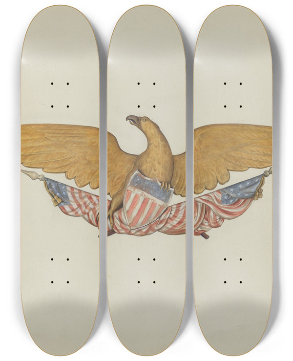 Triptych art skateboard deck of Betty Fuerst Eagle Stern Piece by Betty Fuerst