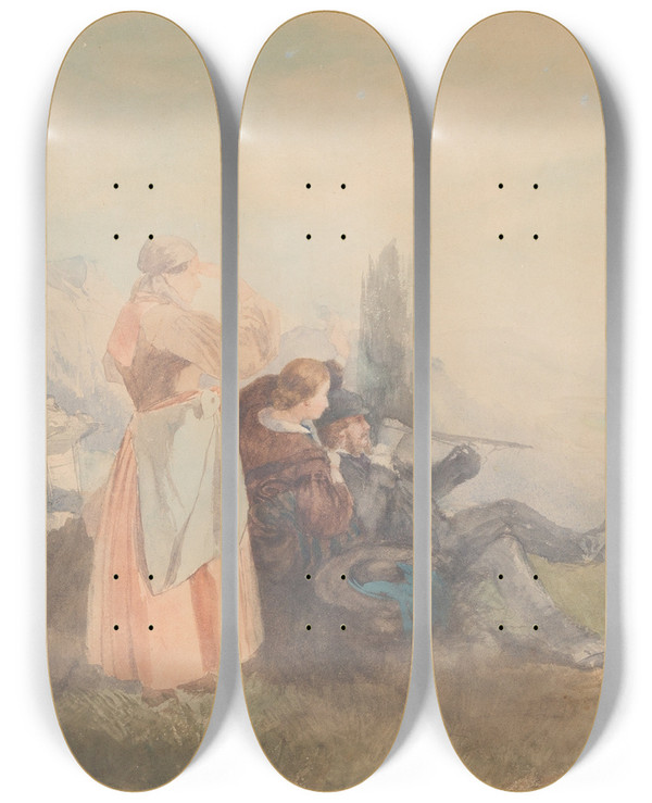 Triptych art skateboard deck of Peder Severin Kryer A Beautiful View by Peder Severin Kroyer (1851-1909)