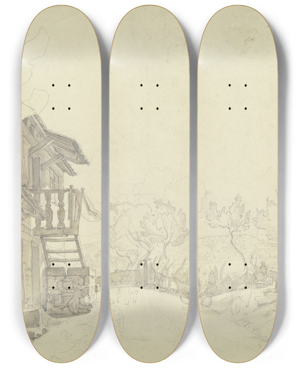 Triptych art skateboard deck of Friedrich Karl Hausmann In Steinau by Friedrich Karl Hausmann