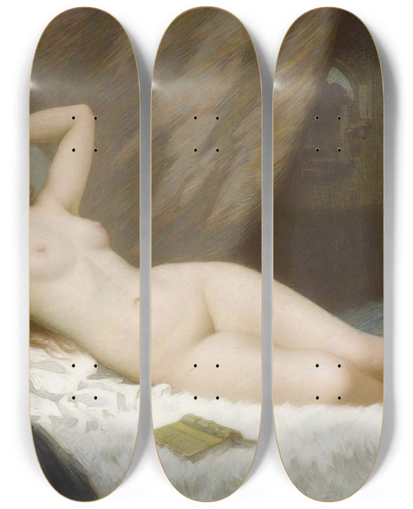 Triptych art skateboard deck of Antony Troncet A Moment Of Repose by Antony Troncet (1879-1939)