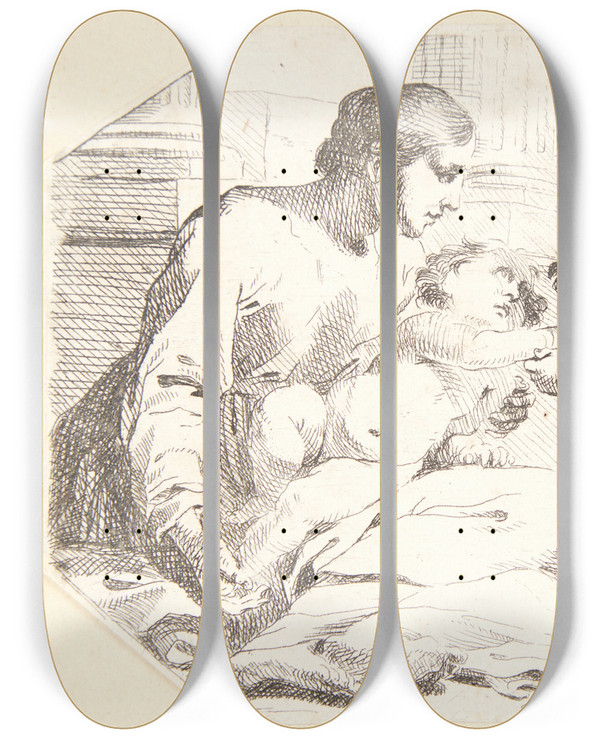 Triptych art skateboard deck of Jan Miel Hvilen P Flugten Til Egypten by Jan Miel (1599-1664)