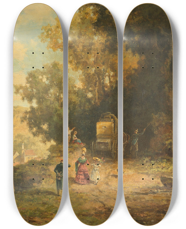 Triptych art skateboard deck of Willy Moralt Die Post by Willy Moralt (1884-1947)