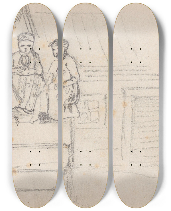 Triptych art skateboard deck of Adolph Tidemand Figurer I Trapp Gulsvik by Adolph Tidemand (1814-1876)