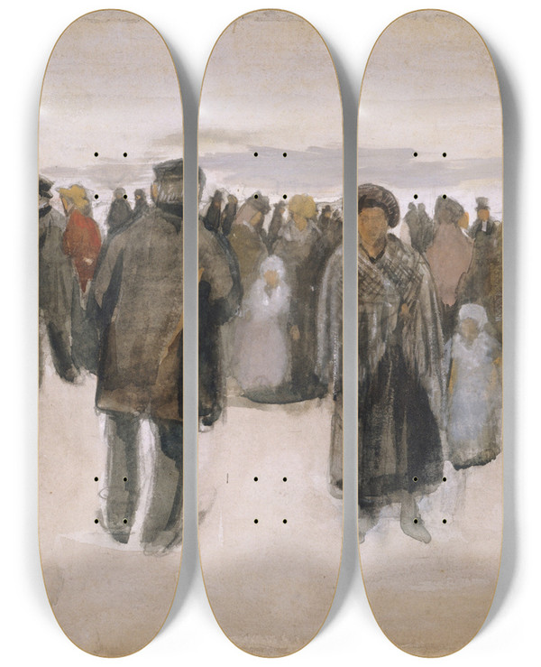Triptych art skateboard deck of Vincent Van Gogh Beach At Scheveningen by Vincent van Gogh (1853-1890)