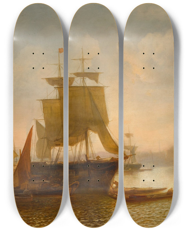 Triptych art skateboard deck of Jacob Jacobs On The Bosphorus Istanbul by Jacob Jacobs (1812-1879)