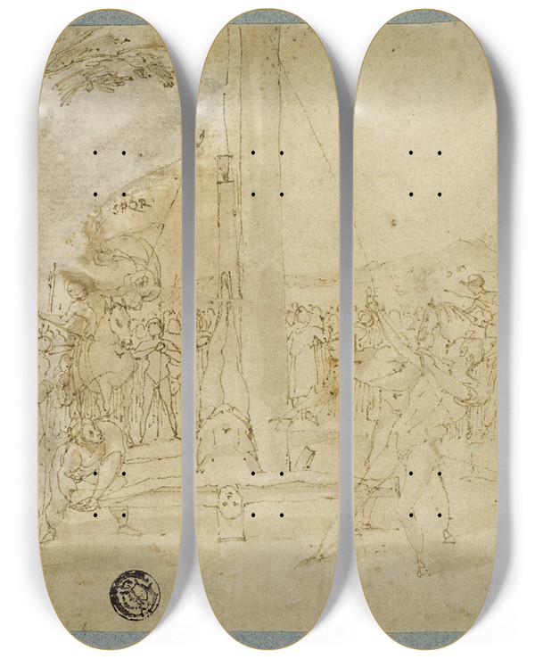 Triptych art skateboard deck of Andrea Boscoli Martyrdom Of Saint Peter by Andrea Boscoli (1560-1608)