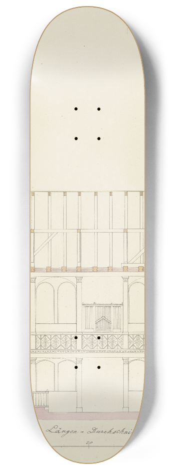 Heinrich Hbsch - Lngsschnitt durch eine Kirche fr die Gemeinde Friedrichsdorf 8.25 inch art skate deck