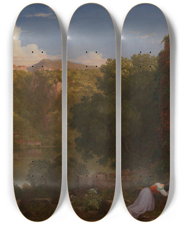 Triptych art skateboard deck of Thomas Cole Il Penseroso by Thomas Cole (1801-1848)