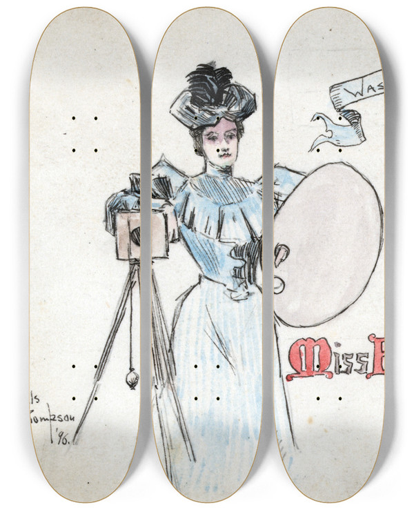 Triptych art skateboard deck of Mills Thompson Miss Frances Benjamin Johnston Washington Dc July 19 by Mills Thompson (19-20-)