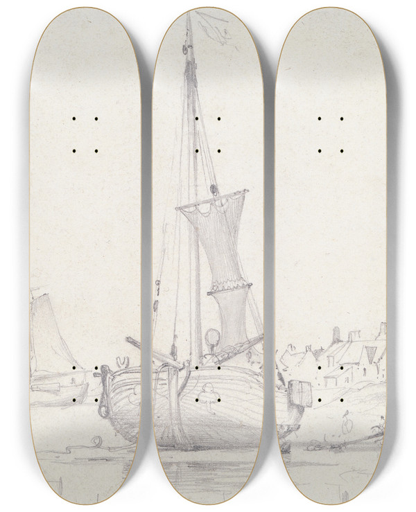 Triptych art skateboard deck of Edward William Cooke Katwyk by Edward William Cooke (1811-1880)