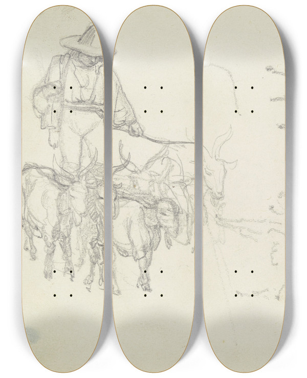 Triptych art skateboard deck of August Lucas Herd Of Goats With Herder by August Lucas (1803-1863)