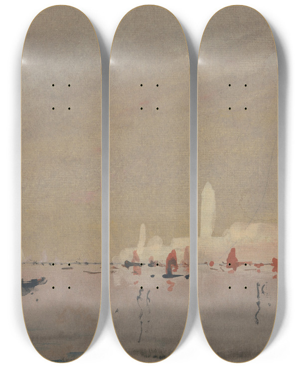 Triptych art skateboard deck of Hercules Brabazon Brabazon Venice From The Lagoon by Hercules Brabazon Brabazon (1821-1906)
