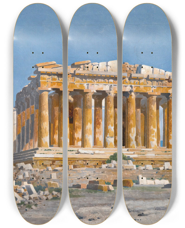 Triptych art skateboard deck of Stephanos Lanza The Acropolis by Stephanos Lanza (1861-1933)