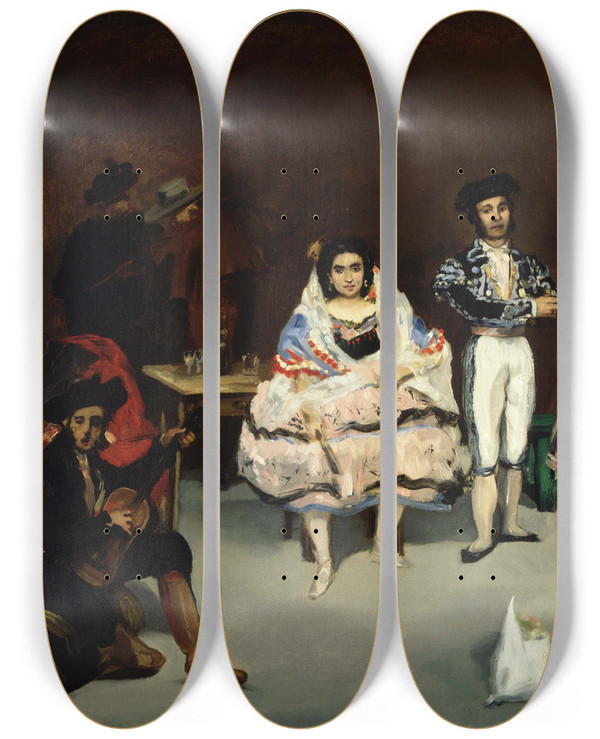 Triptych art skateboard deck of Douard Manet Spanish Ballet by douard Manet (1832-1883)