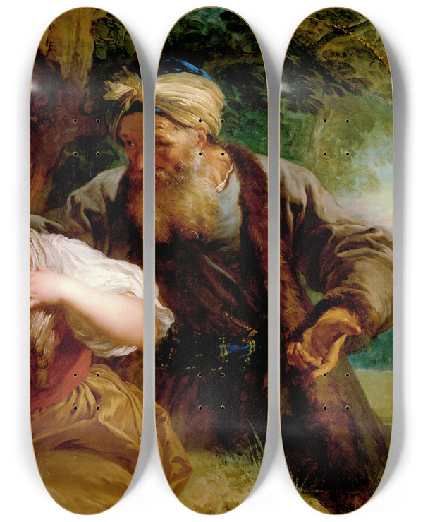 Triptych art skateboard deck of Franois Lemoyne The Amorous Proposal by Francois Lemoyne (1688-1737)