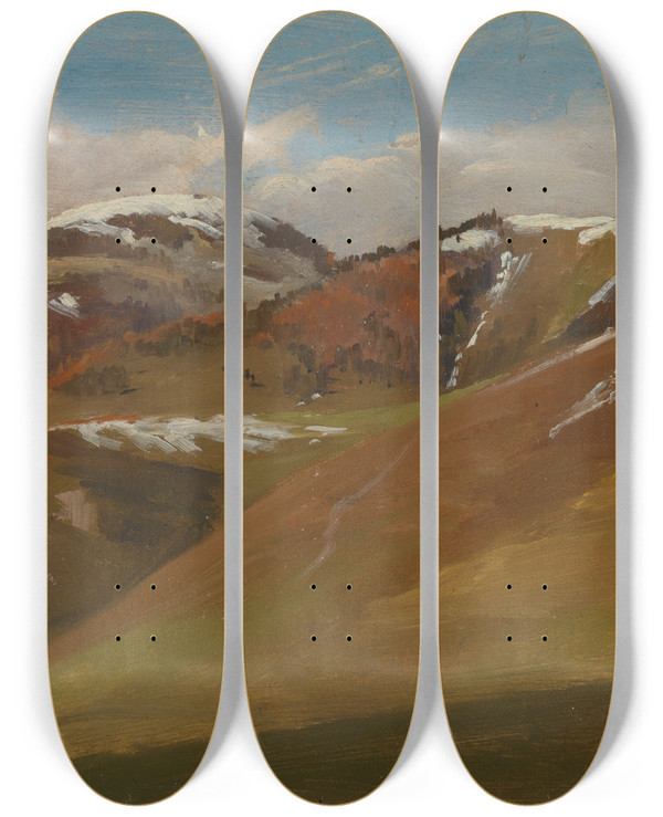 Triptych art skateboard deck of Eugen Bracht Blick Auf Herzogenhorn Und Kaiserberg by Eugen Bracht (1842-1921)
