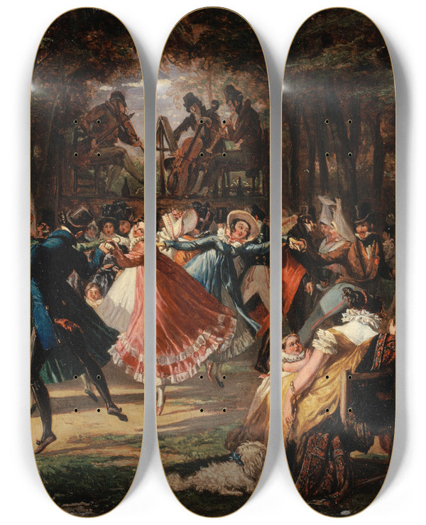 Triptych art skateboard deck of John James Chalon Bal Public by John James Chalon (1778-1854)