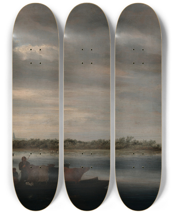 Triptych art skateboard deck of Jacob Salomonsz Van Ruysdael View Ofalkmaar by Jacob Salomonsz Van Ruysdael (1630-1681)
