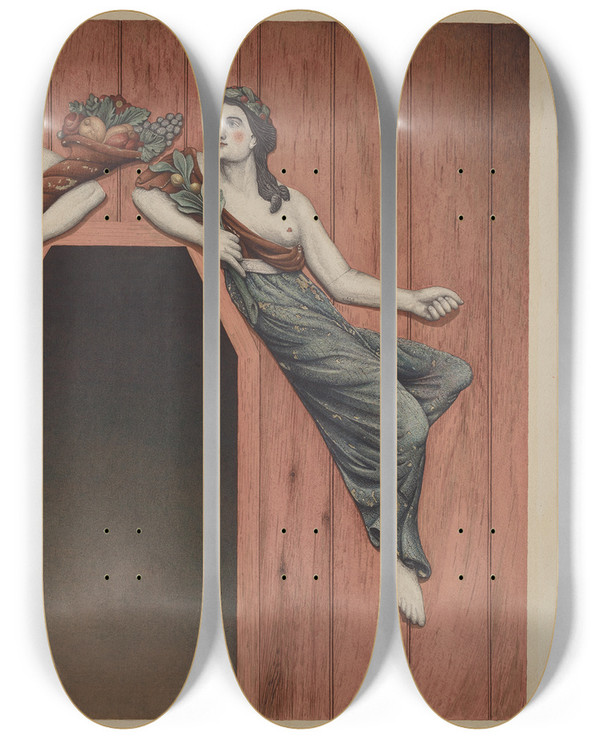 Triptych art skateboard deck of Robert Pohle Decorative Figures Peace And Plenty by Robert Pohle