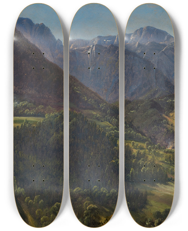 Triptych art skateboard deck of Thomas Fearnley Landscape Tyrol by Thomas Fearnley (1802-1842)