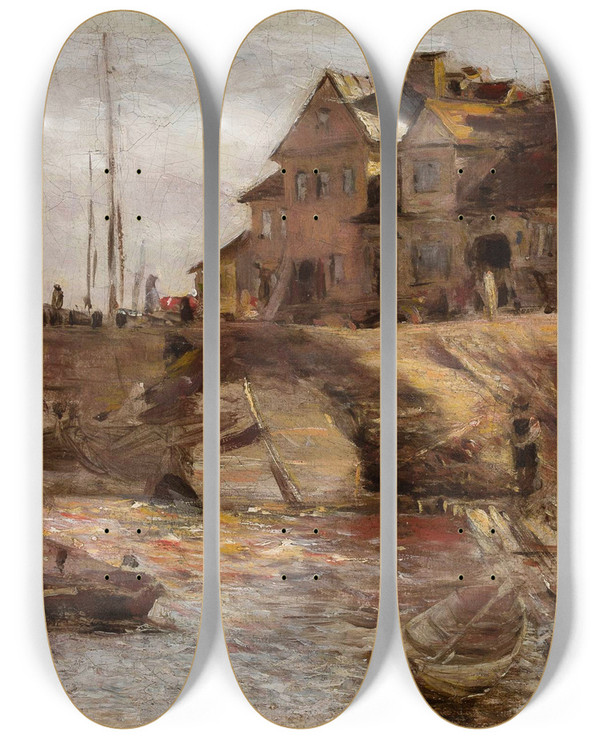 Triptych art skateboard deck of Aleksander Gierymski Harbour In Solec Sketch by Aleksander Gierymski (1850-1901)