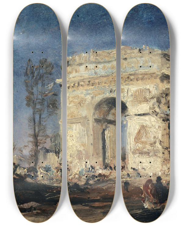 Triptych art skateboard deck of Flix Ziem Larc De Triomphe De Letoile 8Me Arrondissement by Felix Ziem (1821-1911)