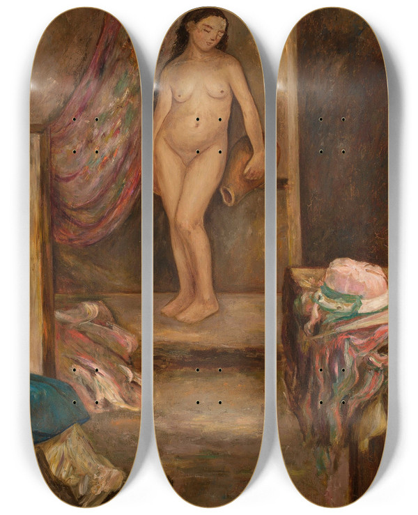 Triptych art skateboard deck of Tadeusz Makowski Painter And A Model by Tadeusz Makowski (1882-1932)