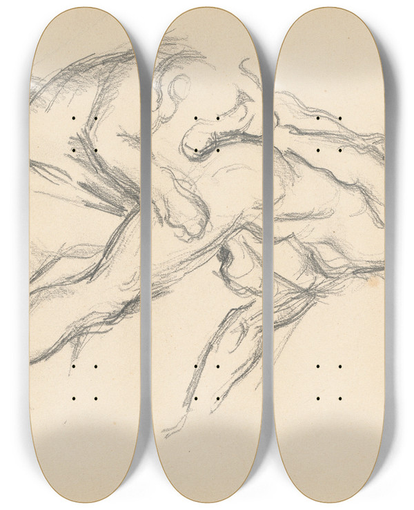 Triptych art skateboard deck of Paul Czanne Study Of Pugets Milo Of Crotona_1 by Paul Cezanne (1839-1906)