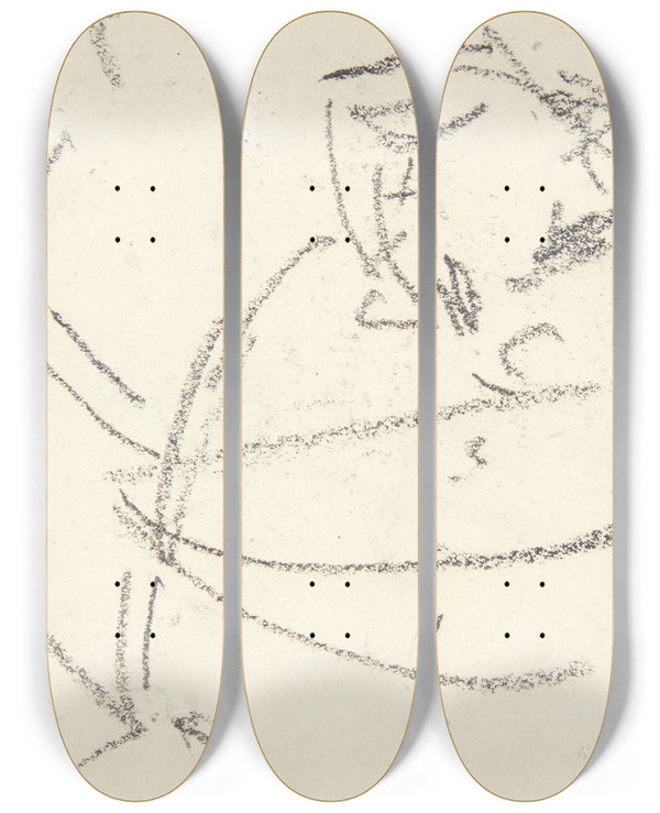 Triptych art skateboard deck of Edvard Weie Figurstudier Til Langelinjebilledet_1 by Edvard Weie (1879-1943)