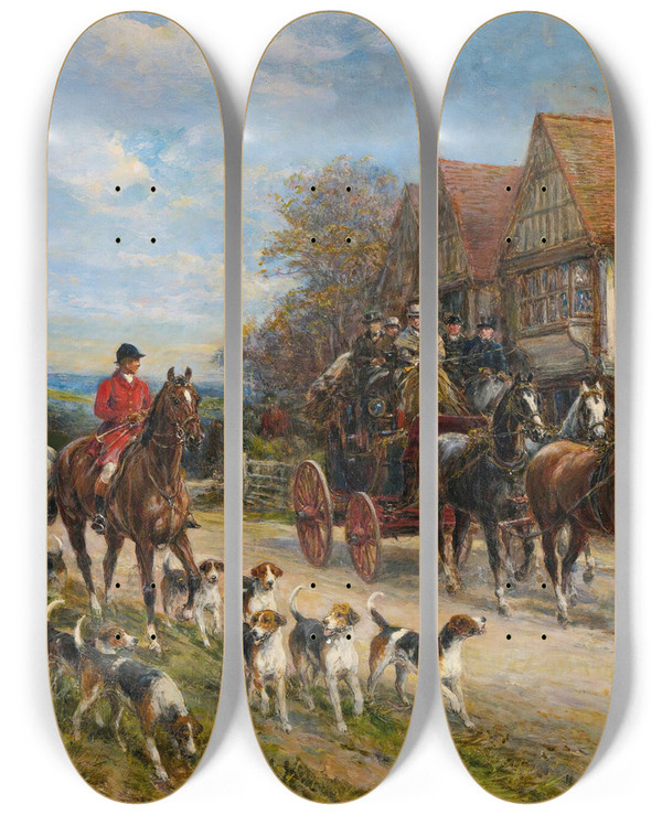 Triptych art skateboard deck of Heywood Hardy Setting Out by Heywood Hardy (1842-1933)