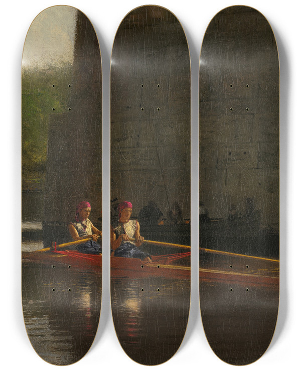 Triptych art skateboard deck of Thomas Eakins The Oarsmen The Schreiberbrothers by Thomas Eakins (1844-1916)