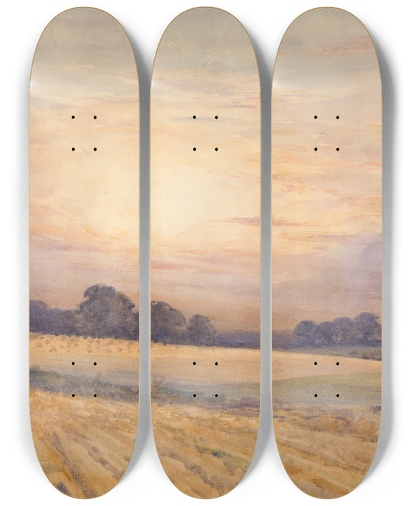 Triptych art skateboard deck of Thomas Collier Landscape At Sunset by Thomas Collier