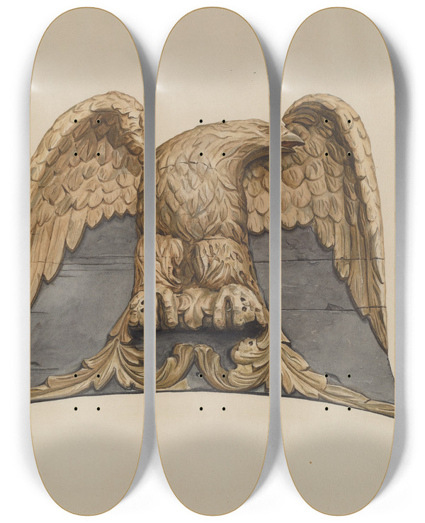 Triptych art skateboard deck of Flora Merchant Spread Eagle Relief by Flora Merchant