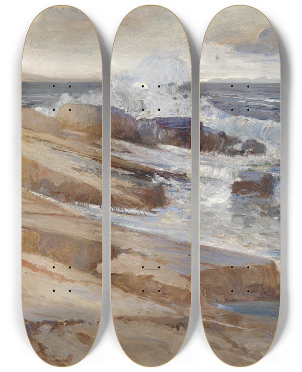 Triptych art skateboard deck of Leontine Von Littrow Kstenlandschaft Bei Ragusa by Leontine Von Littrow (1860-1914)